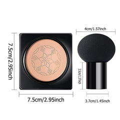 Amazfly Air Cushion CC Cream Mushroom Head Foundation, Moisturizing BB Cream Makeup Long Lasting Matte Concealer Bright Makeup Base Long Lasting with Mushroom Makeup Sponge (Vory White)