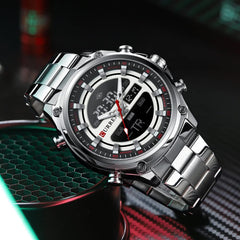 CURREN - Men's Wristwatch - Electronic, Double Movement Quartz Lighted - Sporty and Modern Style - Gift for Birthday, Anniversary, Valentine's Day and Special Dates., Silver