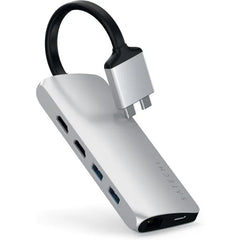 Satechi Type-C Dual Multimedia Adapter with Dual 4K HDMI, USB-C PD, Gigabit Ethernet, Micro/SD Card Readers, USB 3.0 - for M2/ M1 MacBook Pro/Max - Silver