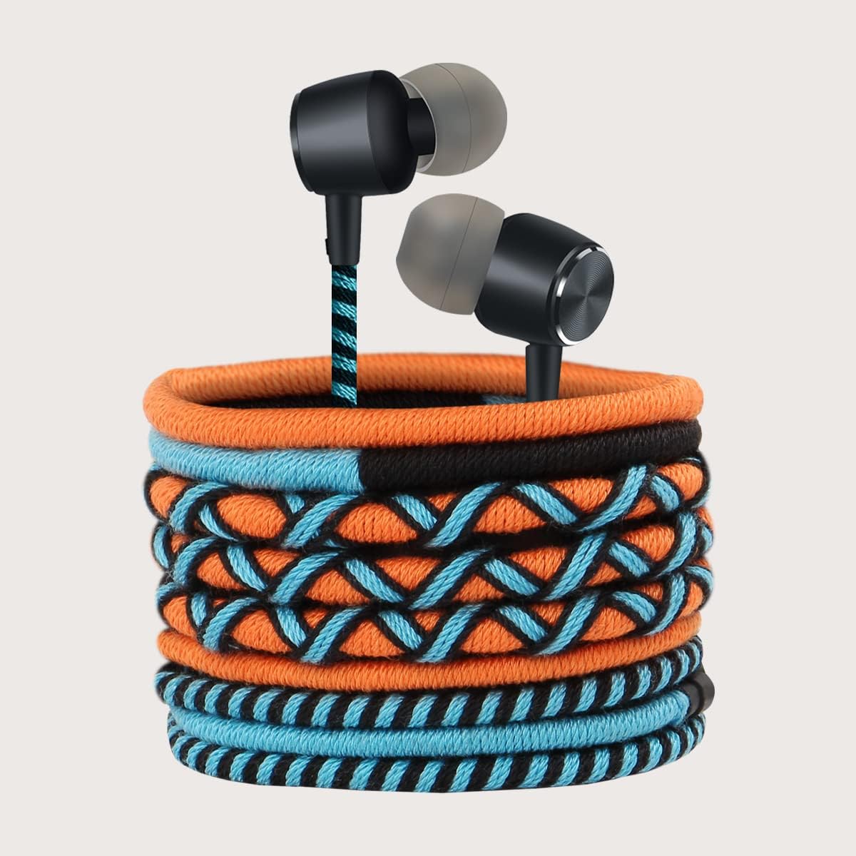 URIZONS In-Ear Headphones Colourful Wired Braided Stereo High Fidelity Ergonomic Quiet 3.5 mm Universal for iPhone Android and MP3 Smartphones - orange