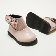 Patpat Toddler / Kids Polka Dots Bowknot Decor Back Zipper Knit Splicing Boots Pink
