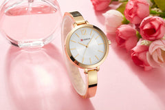 CURREN Original Women's Girls Sports Waterproof Stainless Steel Quartz Wrist Watch 9012 - Gold white