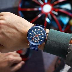 CURREN 8417 Men's Wristwatch Chronograph Waterproof Brand Luxury Sports Military (BLUE)