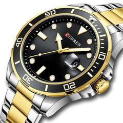 CURREN Men's Bracelet Watch, Analogue, Window with Dateer, Geometric Detail, Metallic Finish and Extendable, Contrast Colours, Dorado, m, bracelet