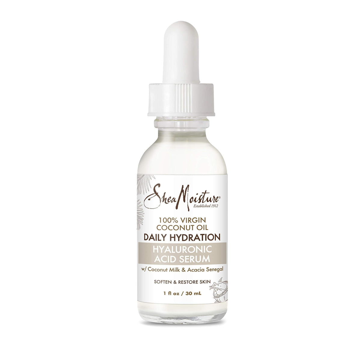 SHEA MOISTURE Hyaluronic Acid Serum for Dry Skin 100% Virgin Coconut Oil Paraben Free Face Serum 1 fl oz