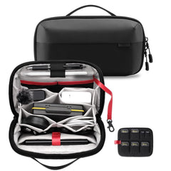Joyzzz Electronics Organizer, Waterproof Travel Accessory Handle Bag, Black Electronic Accessories Bag for Tech Pouch for Cables, Camera Batteries, SD/TF Cards