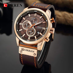 Herren-Armbanduhr mit Lederarmband, klassisch, lssig, Edelstahl, wasserdicht, Chronograph, Datum, analog, Quarzuhr - dark brown