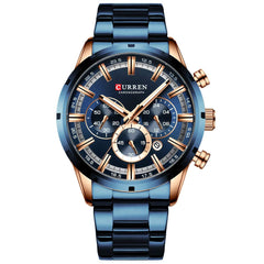 CURREN Herren-Armbanduhr Sport Quarz Chronograph Armbanduhr mit Leuchtzeigern Mode Edelstahl Uhr Datum- rose gold blue