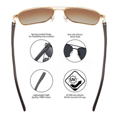 PUKCLAR Pilot Men Polarized Sunglasses Lightweight Rectangular Sunglasses for Man Women with UV400 Protection for Driving Golf