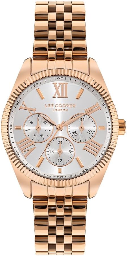 Lee Cooper Women's VX3JE1 Movement Watch, Multi Function Display and Metal Strap - LC07811.430, Rose Gold