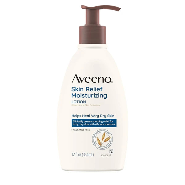 Aveeno Skin Relief Moisturizing Lotion for Very Dry, Itchy Skin with Soothing Triple Oat & Shea Butter Formula, Fragrance Free