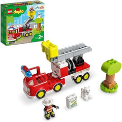 LEGO 10969 DUPLO Town Fire Engine Toy for Toddlers 2 Plus Years Old, Truck with Lights and Siren, Firefighter & Cat Figures, Learning Toys