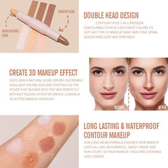 NALACAL 2 Color Dual Cream Contour Stick, Highlight & Contour Bronzer Stick, Long Lasting & Waterproof Contour Sticks Kit for Light Skin Face Makeup