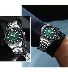CURREN-Quartz Wrist Watches for Men, Round Luminous Hand, Stainless Steel Strap, Casual Business Watch, New Watches for Men, 8450 - SILVER GREEN
