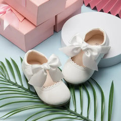 PATPAT Toddler / Kids Wavy Edge Bow Ribbon Decor White Princess Shoes White