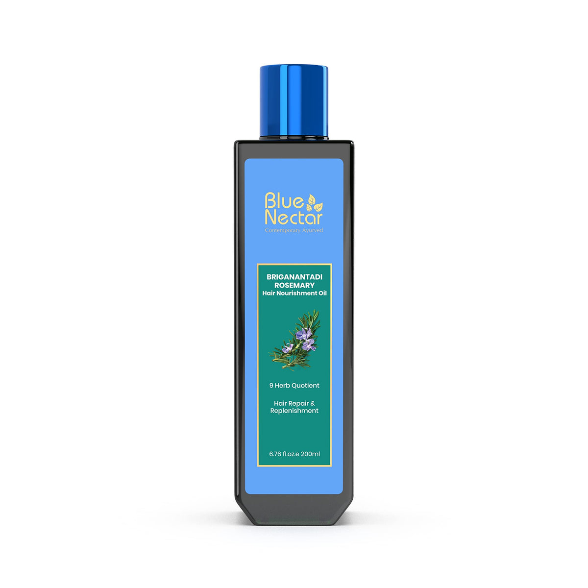 Blue Nectar Rosemary Oil for Hair Growth with Bhringraj Oil for Hair | Ideal Non - Sticky Hair Growth Oil for Monsoon | 100% Natural Ayurvedic Hair Oil with Amla Hair Oil (9 Herbs,200ml)