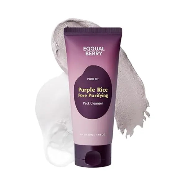 EQQUALBERRY Purple Rice Pore Purifying Pack Cleanser Dual Use Clay Mask & Foam Cleanser Deep Cleansing for Pore Care & Skin Prep AHA+BHA+PHA Korean Skincare for Glass Skin, 4.58 OZ. (130g)