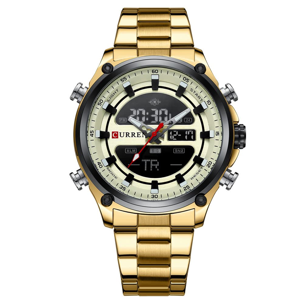 CURREN - Men's Wristwatch - Electronic, Double Movement Quartz Lighted - Sporty and Modern Style - Gift for Birthday, Anniversary, Valentine's Day and Special Dates., Golden