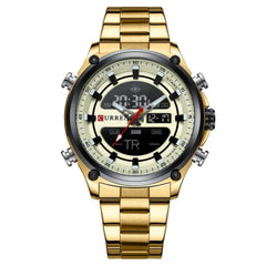 CURREN - Men's Wristwatch - Electronic, Double Movement Quartz Lighted - Sporty and Modern Style - Gift for Birthday, Anniversary, Valentine's Day and Special Dates., Golden