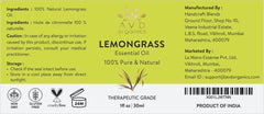 AVD ORGANICS Lemongrass Essential Oil 30ml | 100% Pure and Natural | Therapeutic Grade Essential Oil for Aromatherapy and Skincare | 1 fl. Oz