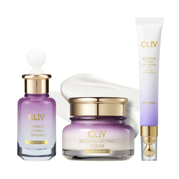 CLIV Retinol Lifting Complete 3-Step Skincare Set - Serum & Cream & Eye Cream - Firming & Hydrating Bundle with Retinol & Collagen