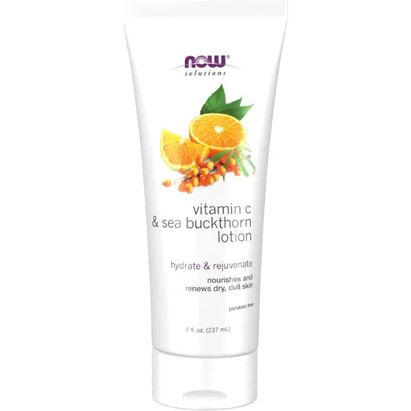 NOW Foods Solutions, Vitamin C and Sea Buckthorn Lotion, Hydrates, Repairs and Nourishes Dry Dull Skin, 8-Ounce