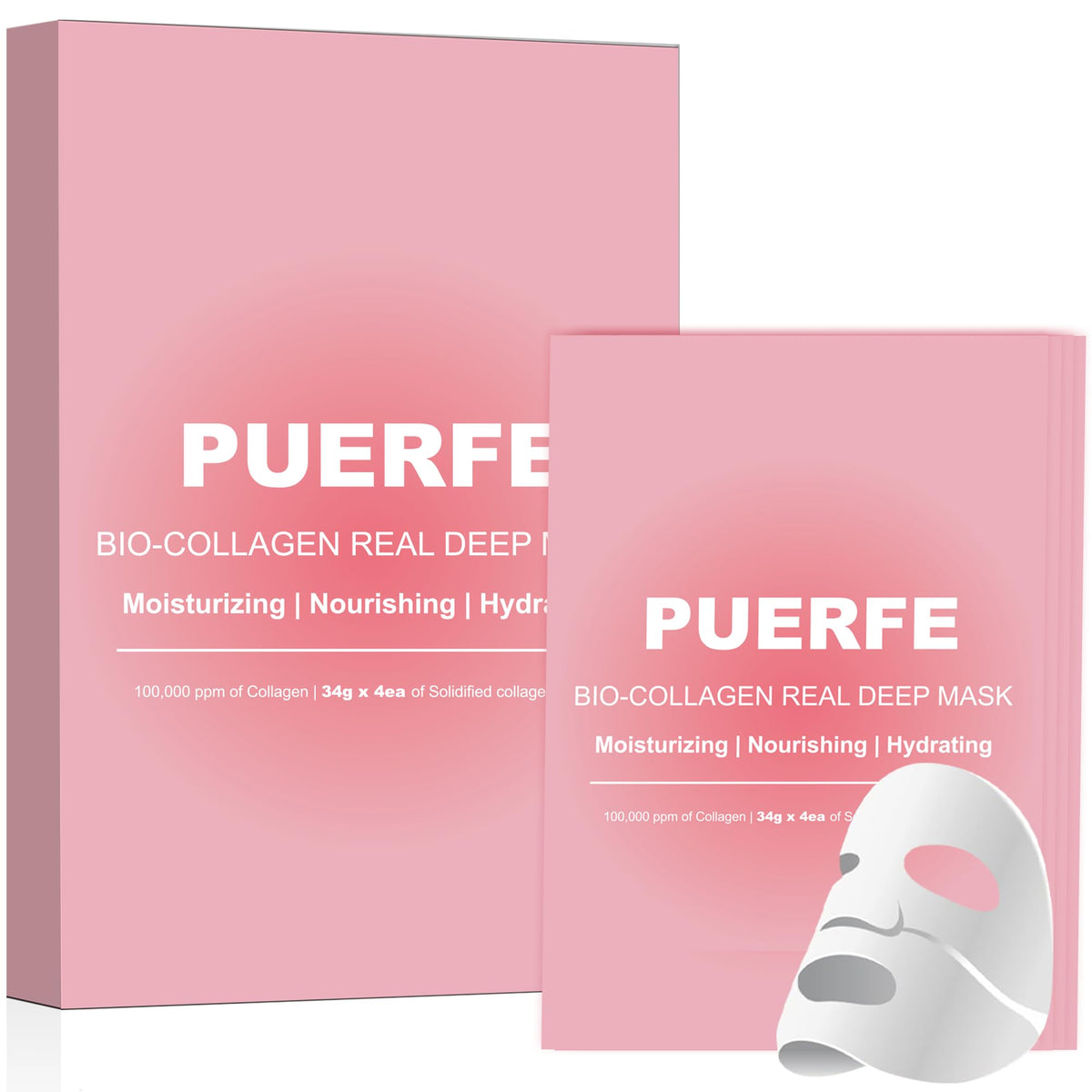 Puerfe Collagen Face Mask, Hydrating Overnight Hydrogel Mask, Pore Minimizing, Elasticity Improvement- 4 Pcs