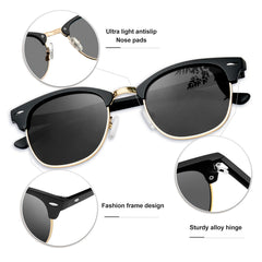 KANASTAL Polarized Horn Rimmed Sunglasses for Men and Women, Classic Half Frame Sun Glasses, Semi Rimless Shades for Womens 100% UV400 Protection Driving