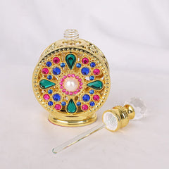 Leadigol 10ML Dubai Arabic Style Rhinestone Perfume Bottle,Portable Bottle Cosmetic Container Alloy Golden Packaging Essential Oil Empty Refillable Bottles