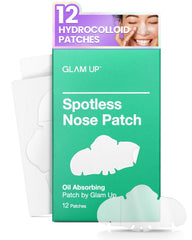 GLAM UP Spotless Nose Patch Hydrocolloid Coverage for Nose Pores,Zits and Oil - Strong Waterproof to Absorb Acne Nose Gunk, and Calm Treatment with Tea Tree (12 Patches)