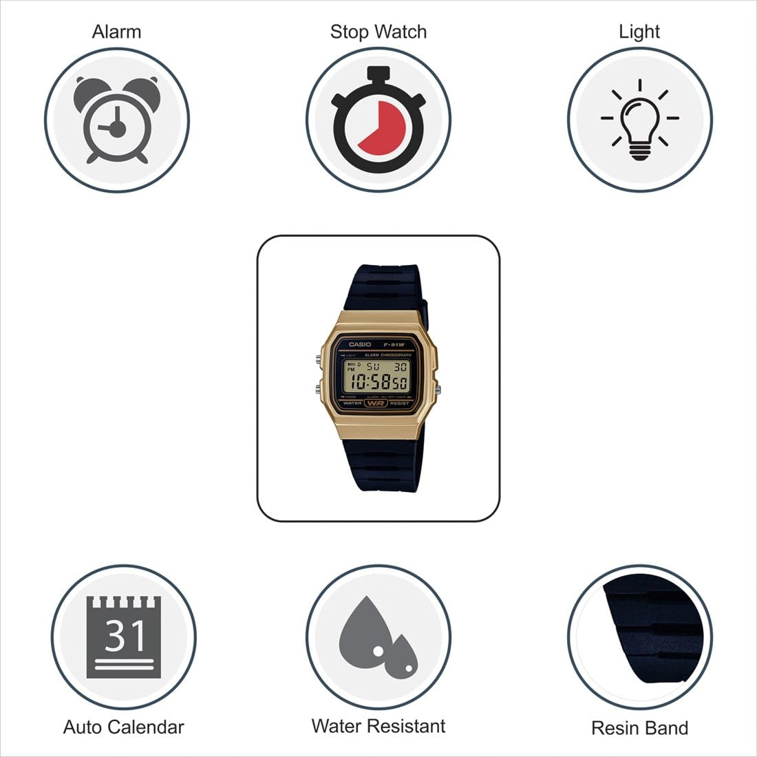 Casio Classic Alarm Digital Watch Black / Gold