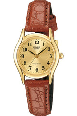 Casio Womens Quartz Watch, Analog Display and Leather Strap Gold/Brown