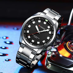 CURREN New Model CURREN-men's analog quartz wristwatches, stainless steel bracelet, luminous hand watch, simple, business, fashion brand, 8451 - SILVER BLACK