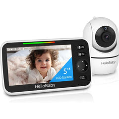 HelloBaby HB6550 Video Baby Monitor - 5" Screen, 355° Remote Pan & Tilt, Infrared Night Vision, No-WiFi Security