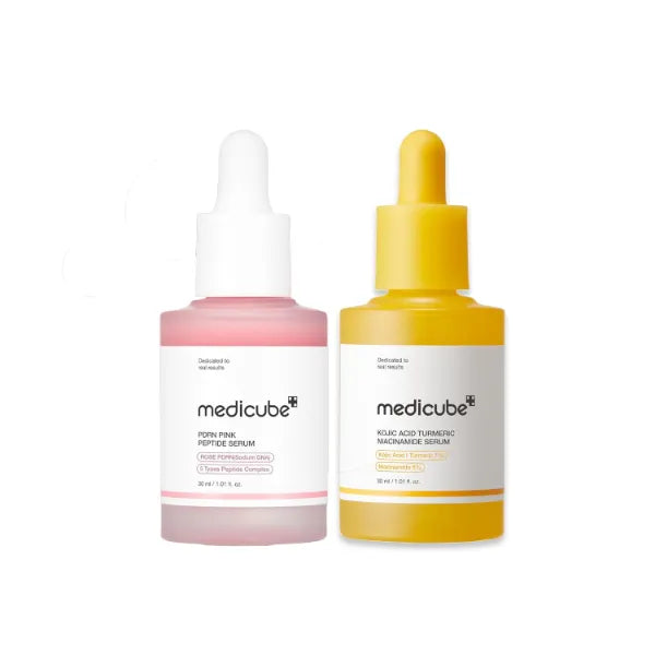 medicube Serum Duo for Clear and Plump Skin, Kojic Acid Turmeric and PDRN Rose Pink Serum for Radiant Glow and Uneven Skin Tone & Texture Care - 30ml