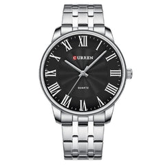 CURREN 8422 Men Quartz Watch Stainless Steel Watche Luxury Business Fashion - SILVER BLACK