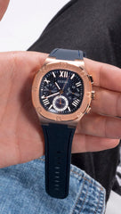 GUESS Rose Gold-Tone and Navy Silicone Multifunction Watch