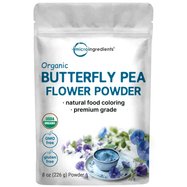 Micro Ingredients Organic Butterfly Pea Flower Powder, 8 oz | Herbal Tea Powder for Hot or Iced Drinks | Natural Blue & Purple Color | Rich in Antioxidants | Caffeine-Free, Non-GMO, No Sugar