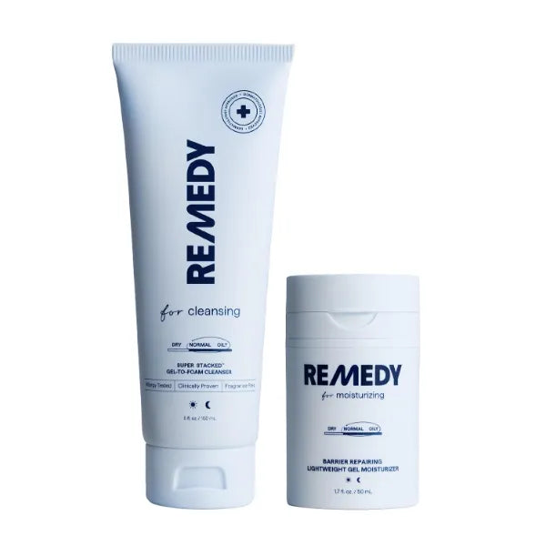 Remedy Lightweight Hydration Essentials for Oily Skin | 2-Piece Daily Routine | Gel-To-Foam Cleanser & Gel Moisturizer | Salicylic Acid, Ceramides, Niacinamide
