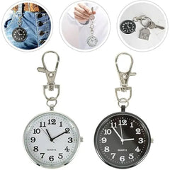 KASTWAVE Quartz Pocket Watch, 2 Pcs Large Dial Nurse Pocket Watch with Keychain Keyring Ornaments for Decoration, Nurse Watch Hanging Watch Durable Watch (Black+White)