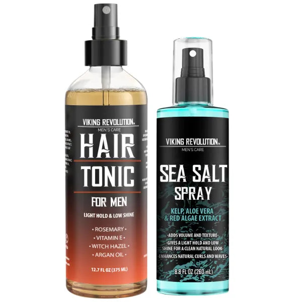 Viking Revolution Sea Salt Spray for Hair Men (8.8 Fl Oz) and Hair Tonic (12.7 Fl Oz) - Hair Texturizing Spray to Add Volume and Texture, Light Hold and Low Shine for Styling and Grooming