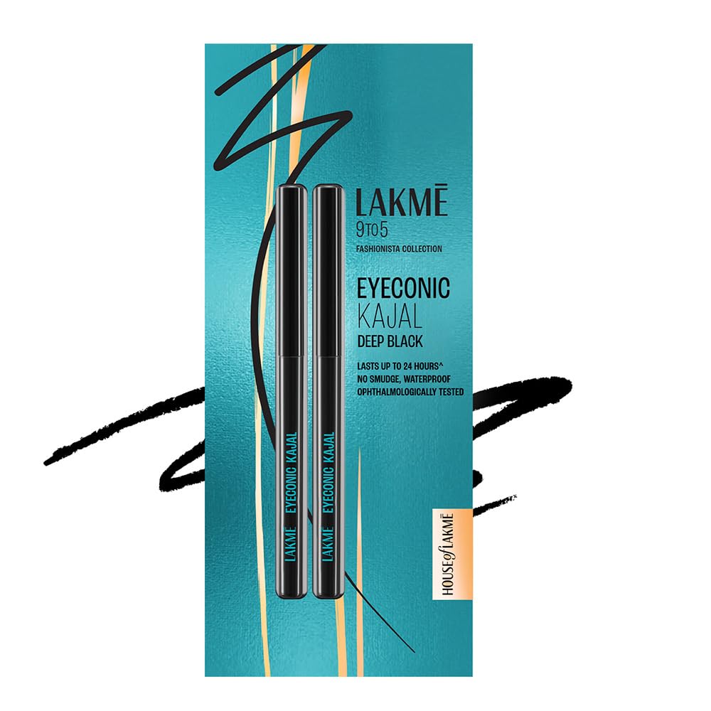 Lakme Matte Black Kajal Pencil in Twist Up Iconic - Waterproof, Smudge-Proof, Long-Lasting Eye Makeup, Twin Pack 0.35g