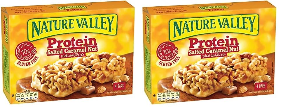 Nature Valley Protein Bar Box of 4 Bars, Salted Caramel & Nuts, High Protein Energy Bar, Low carb, Low Sugar, No Artificial Colors, Flavors And Preservatives & Gluten Free (Pack of 2)