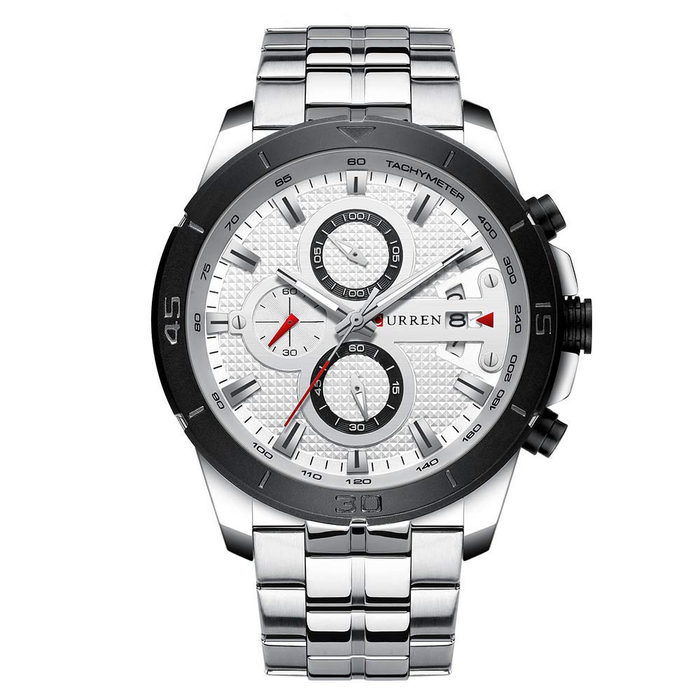 CURREN Quartz Watches for Men's Original Brand Calendar Multi-Function Style Waterproof Boys Steel Wrist Watch 8337, Silver, Quartz Watches