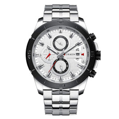 CURREN Quartz Watches for Men's Original Brand Calendar Multi-Function Style Waterproof Boys Steel Wrist Watch 8337, Silver, Quartz Watches