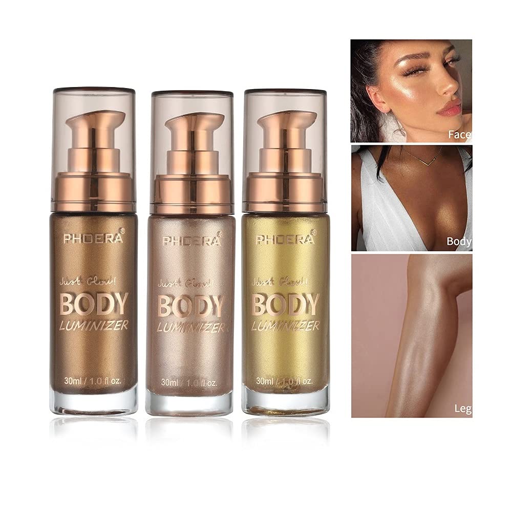 2 Pack Body Luminizer, High Gloss Waterproof Body Luminizer Glitter Face Shimmer Moisturizer Lotion Tan Cream Foundation Makeup Bronzer(101 Rose Gold+103 Glistering Bronze)