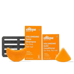 Ethique Beauty Volumizing Shampoo & Conditioner Bar + Storage Tray Set For Thin, Fine Hair with Biotin Plastic Free