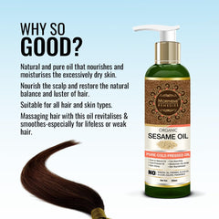 Organic Sesame Pure ColdPressed Oil For Hair, Body, Skin Care, Massage, 200 ml