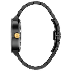 Bulova Men's Modern 3-Hand Automatic Watch, Open Aperture Dial and Edge to Edge Crystal - Black Ion-Plated/Gold Tone Accents