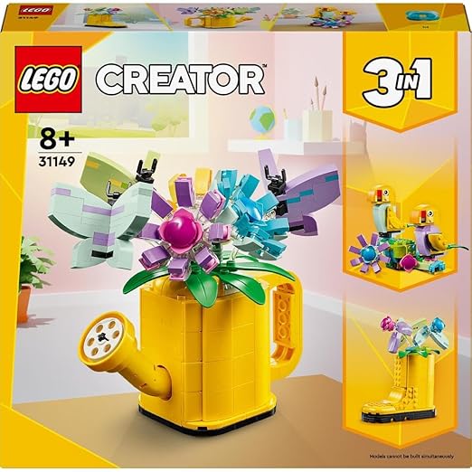 LEGO Creator 3in1 Flowers in Watering Can Toy to Welly Boot to 2 Birds on a Perch, Animals Set for Girls, Boys & Kids, with 3 Butterfly Toys, Makes a Great Desk Accessory, Nature Gift 31149